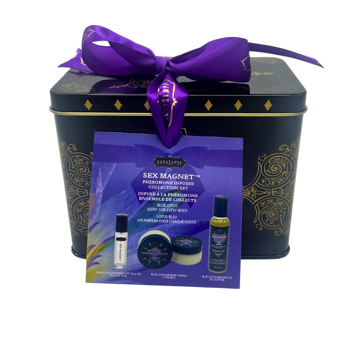 Sex Magnet Pheromone BLUE LOTUS Gift Set Includes Roll On Fragrance, Massage Oil, Massage Candle